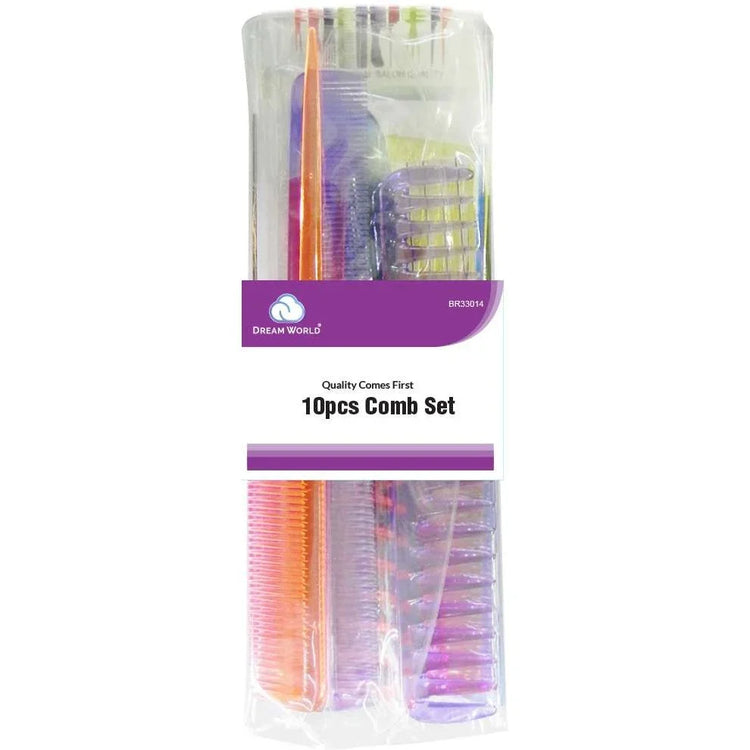 Brittny comb set featuring a 10-piece assortment of durable, colorful combs for everyday hair styling.