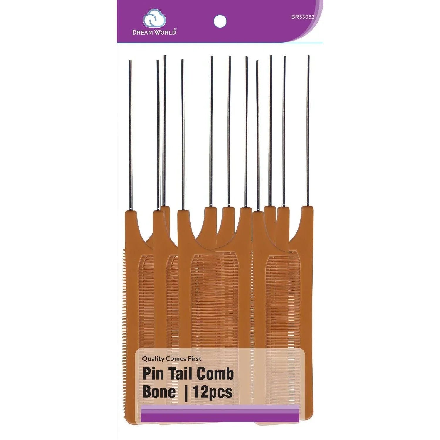 Brittny Bulk Pintail Comb Bone pack with 12 professional quality bulk pintail combs for hairstyling.