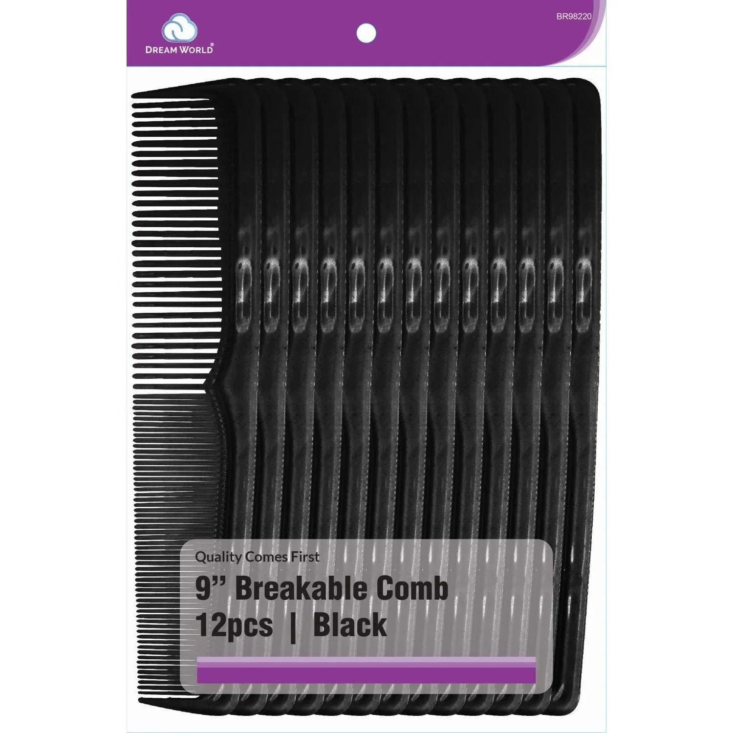 Brittny Professional 9 inch breakable comb set featuring 12 black combs for salon styling.