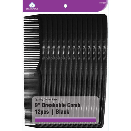 Brittny Professional 9 inch breakable comb set featuring 12 black combs for salon styling.