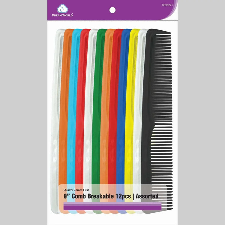 Brittny Bulk 9 Breakable Comb Set Assorted colors including red, blue, green, and yellow - breakable comb set.