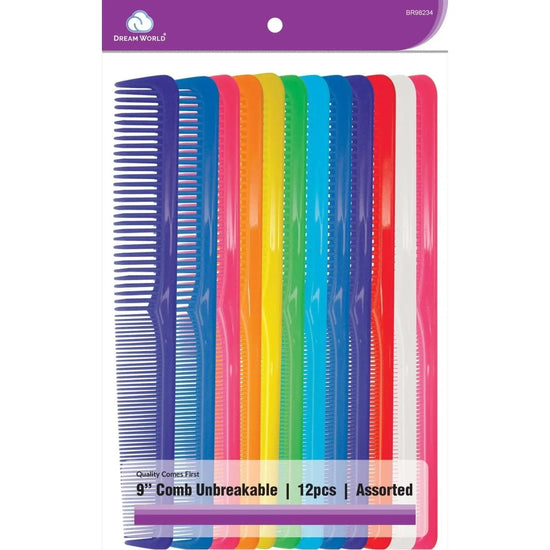 Brittny Bulk 9 Unbreakable Comb Assorted set showcasing vibrant colors, part of the unbreakable comb set.