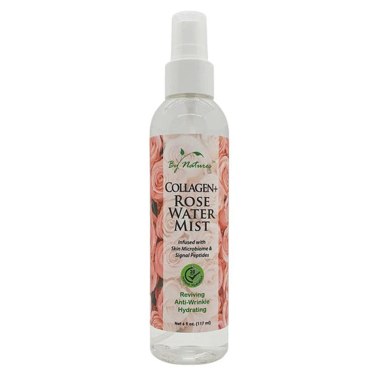 Rose water mist collagen spray bottle with transparent bottle, white spray nozzle, label