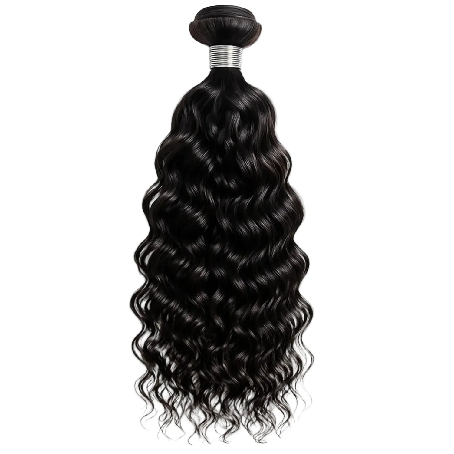 Black wavy hair bundle on a white background