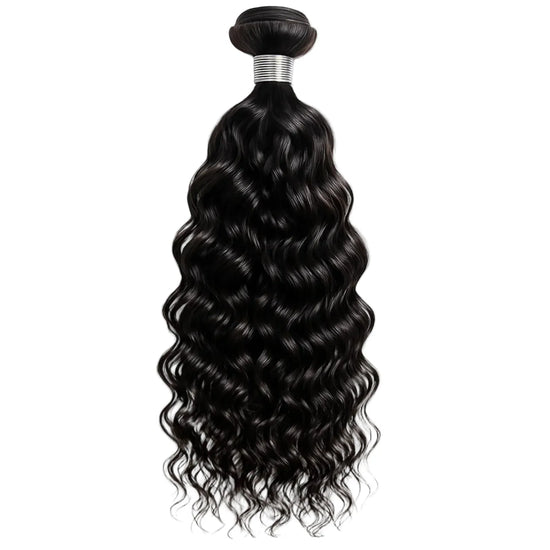 Black wavy hair bundle on a white background