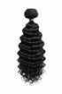 Black curly hair bundle with a visible brand label on a gray background