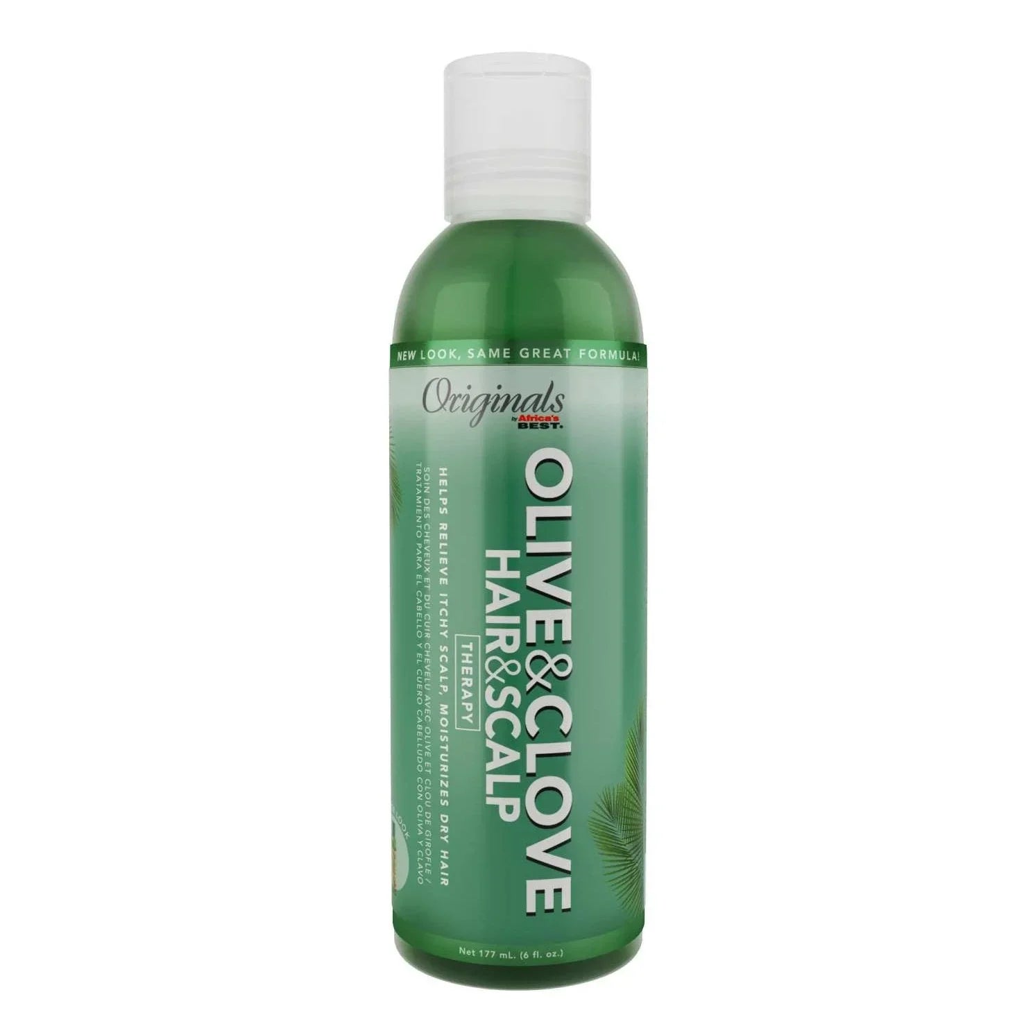 Africas Best Originals Olive Clove Hair Scalp Therapy bottle for hair nourishment and scalp relief.