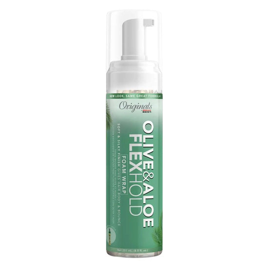 Olive Aloe Flexhold foam wrap bottle with pump dispenser, green label