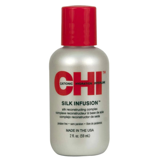 CHI Silk Infusion hair treatment 2 oz bottle for transforming weak frizzy hair into strong healthy hair.