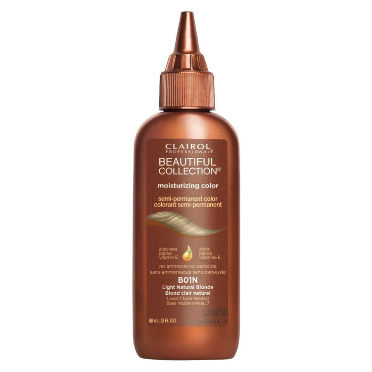 Beautiful Collection 001 Champagne hair color cream bottle, featuring moisturizing ingredients like aloe vera and vitamin E.