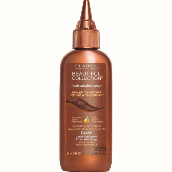 Clairol Beautiful Collection Cedar Red Brown semi-permanent hair color in a moisturizing 3oz bottle.