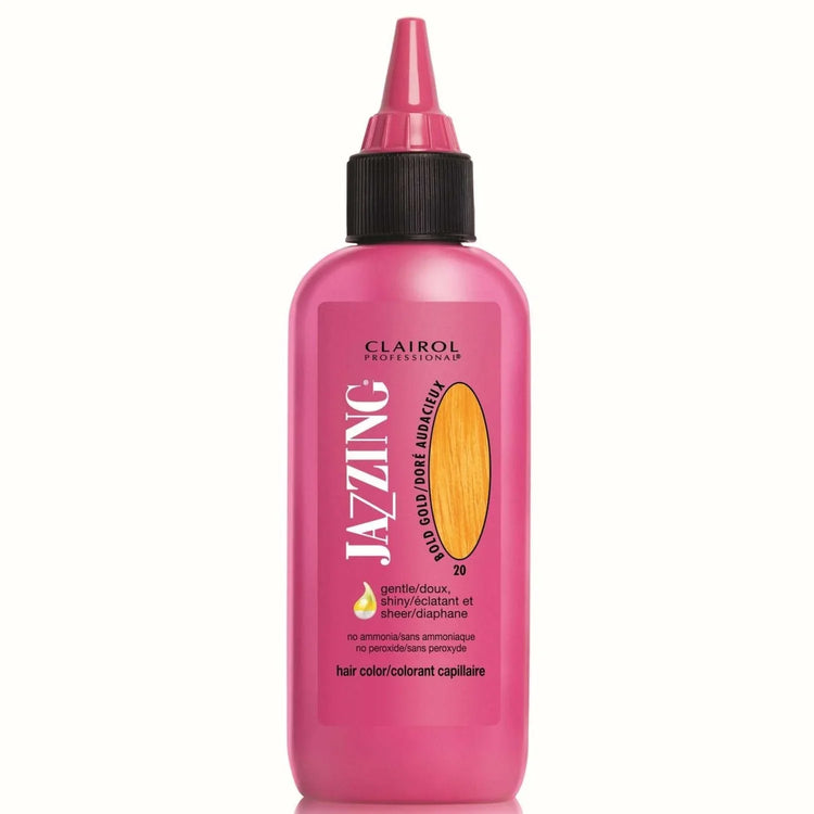 Clairol Jazzing Temporary Hair Color 20 Bold Gold, ammonia-free formula for vibrant, safe at-home hair coloring.