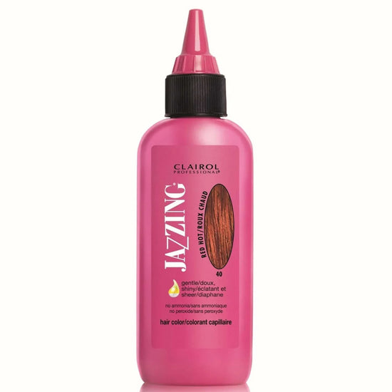 Clairol Jazzing Temporary Hair Color 40 Red Hot bottle, featuring ammonia-free formula for temporary red hair color.