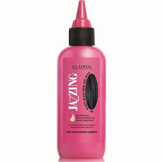 Clairol Jazzing temporary hair color bottle with pink liquid and black nozzle cap