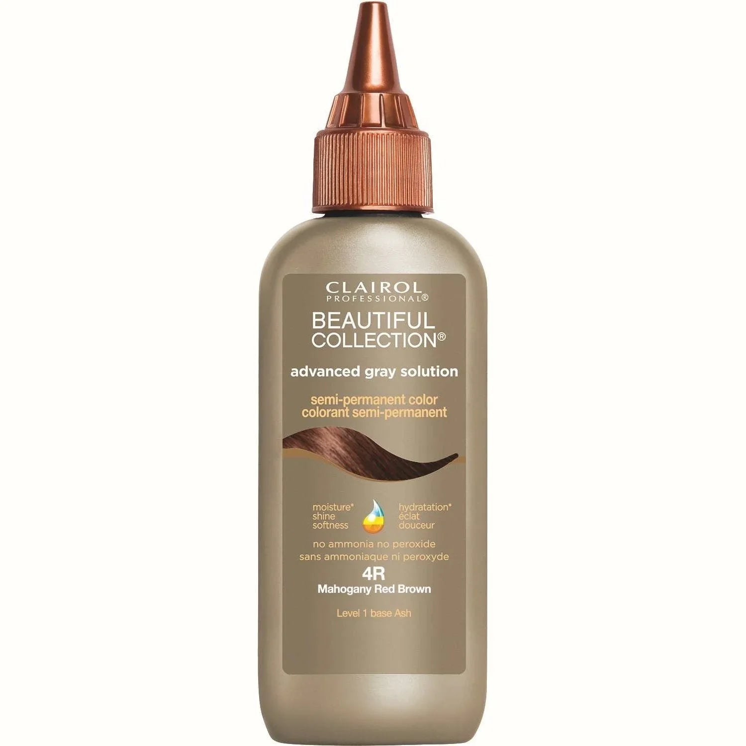 Beautiful Collection Advanced Gray Solution 4R Mahogany Red Brown semi-permanent hair color for vibrant coverage of gray hair.