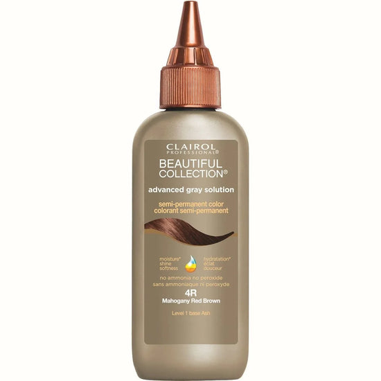 Beautiful Collection Advanced Gray Solution 4R Mahogany Red Brown semi-permanent hair color for vibrant coverage of gray hair.