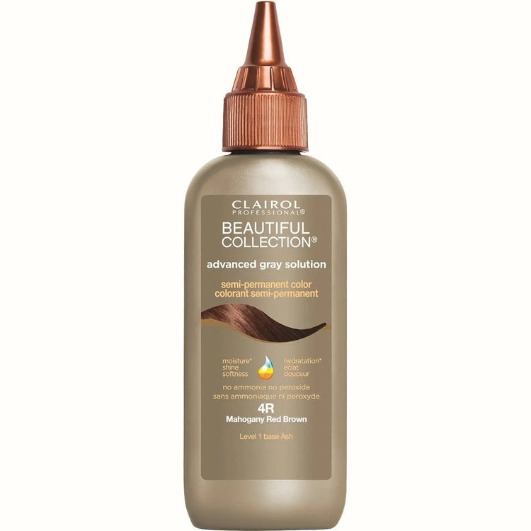 Beautiful Collection Advanced Gray Solution 4R Mahogany Red Brown semi-permanent hair color for vibrant coverage of gray hair.