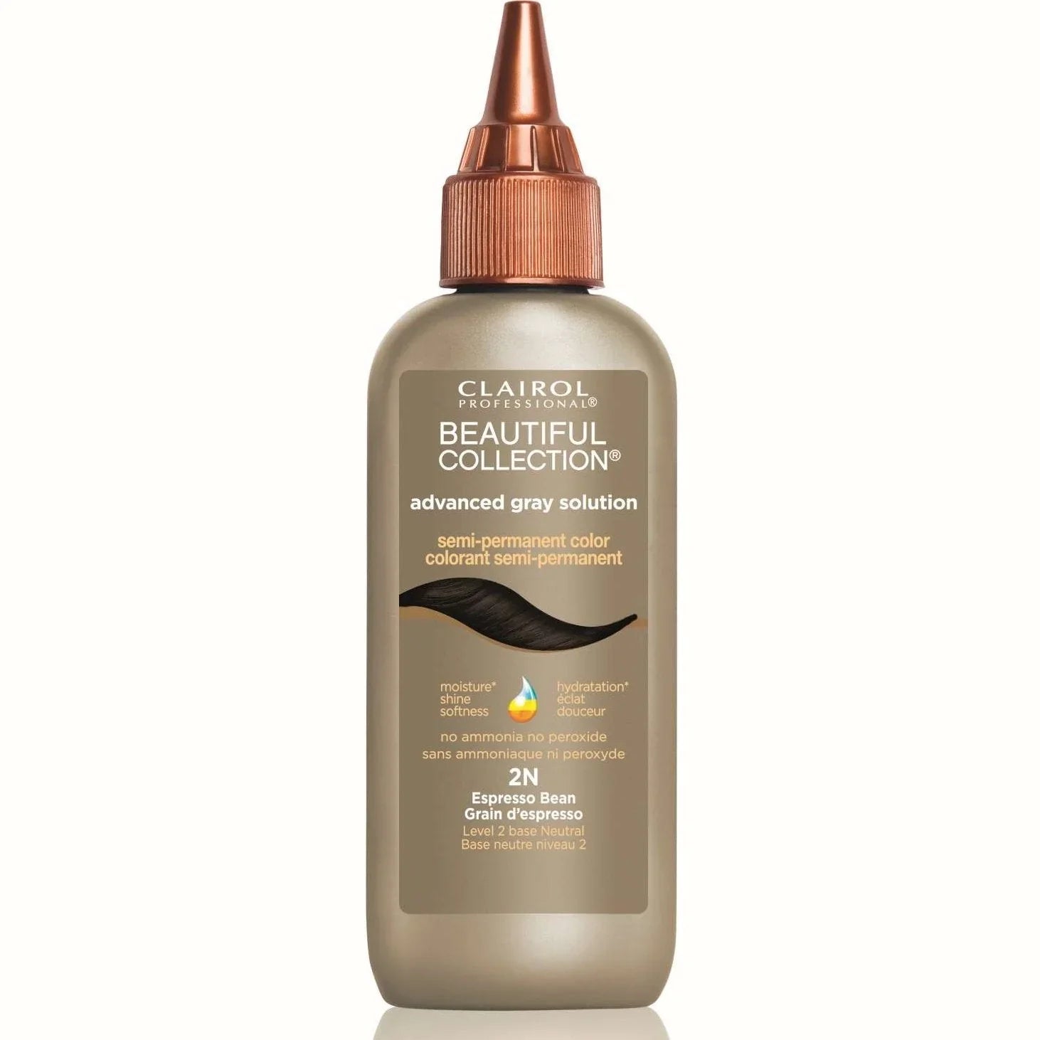 Beautiful Collection Advanced Gray Solution 2N Espresso hair color for gray coverage and shine, featuring advanced gray hair color espresso.