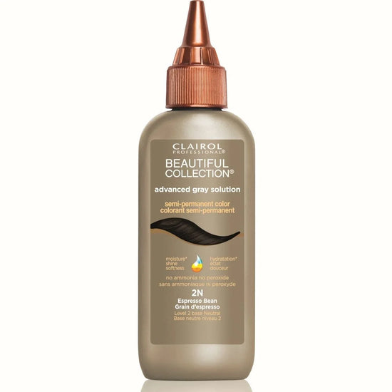 Beautiful Collection Advanced Gray Solution 2N Espresso hair color for gray coverage and shine, featuring advanced gray hair color espresso.