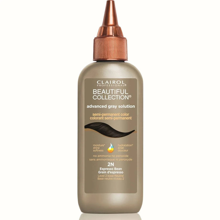 Beautiful Collection Advanced Gray Solution 2N Espresso hair color for gray coverage and shine, featuring advanced gray hair color espresso.