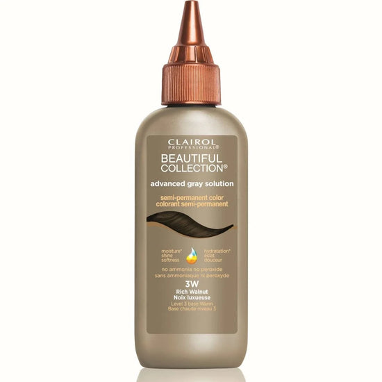 Clairol Professional Beautiful Collection Advanced Gray Solution 3W Rich Walnut for lustrous hair color.