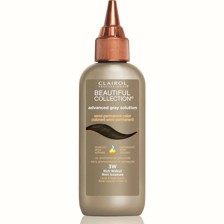 Clairol Professional Beautiful Collection Advanced Gray Solution 3W Rich Walnut for lustrous hair color.