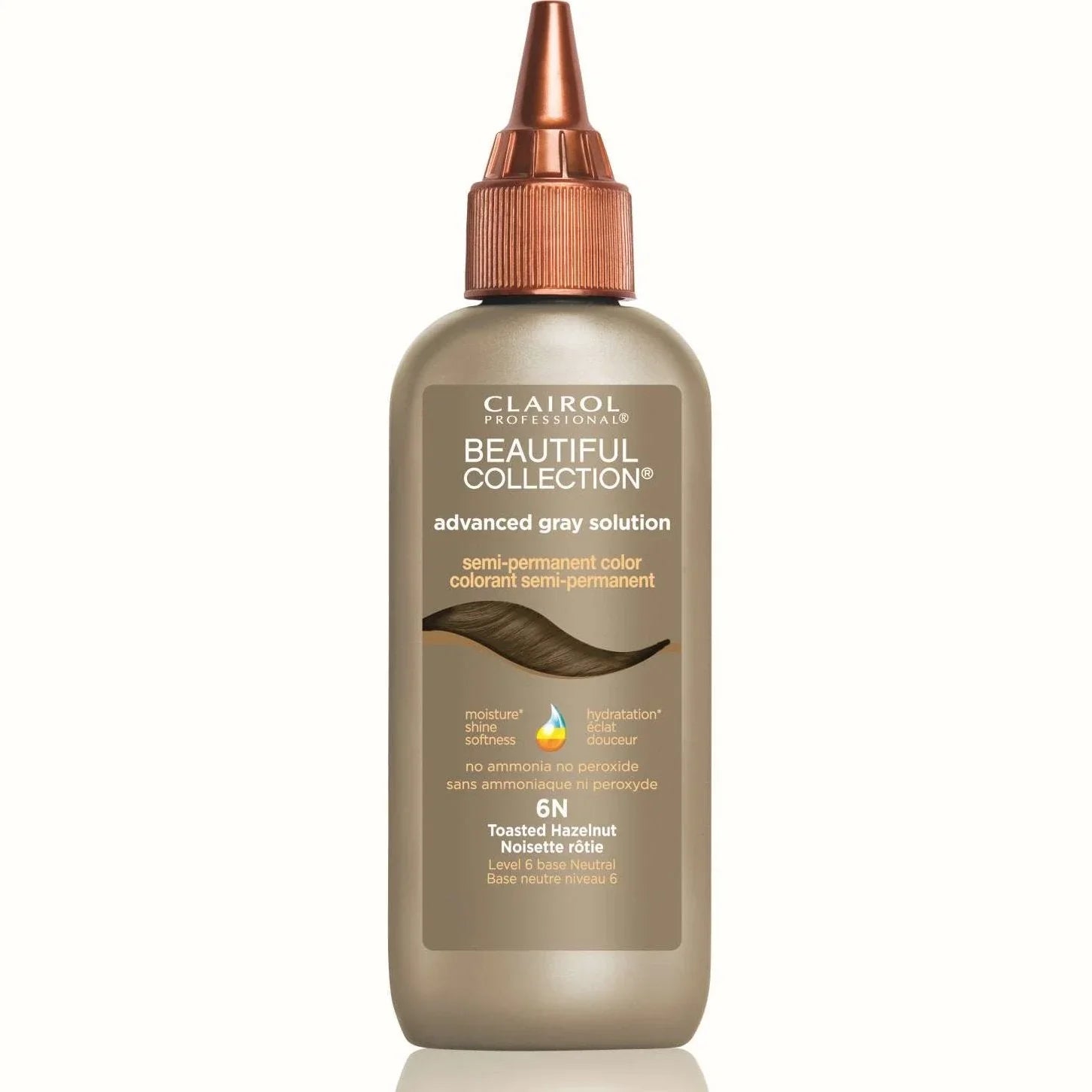 Clairol Beautiful Collection Advanced Gray Solution 6N Toasted Hazelnut semi-permanent hair color for advanced gray hair color.