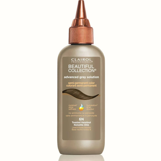 Clairol Beautiful Collection Advanced Gray Solution 6N Toasted Hazelnut semi-permanent hair color for advanced gray hair color.
