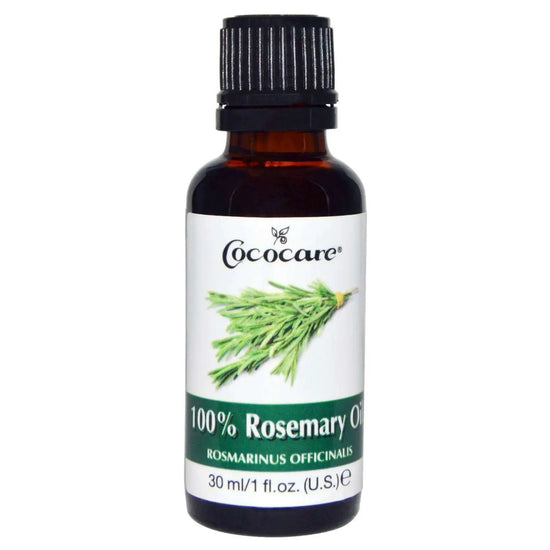 Cococare rosemary oil bottle with black cap, amber liquid, 30 ml