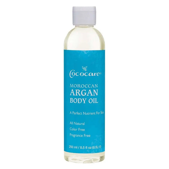 Cococare Moroccan Argan body oil bottle with blue label and white cap