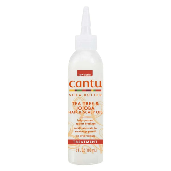 Cantu Shea Butter Tea Tree Jojoba Hair Scalp Oil bottle designed for stronger, healthier hair and conditioned scalp.