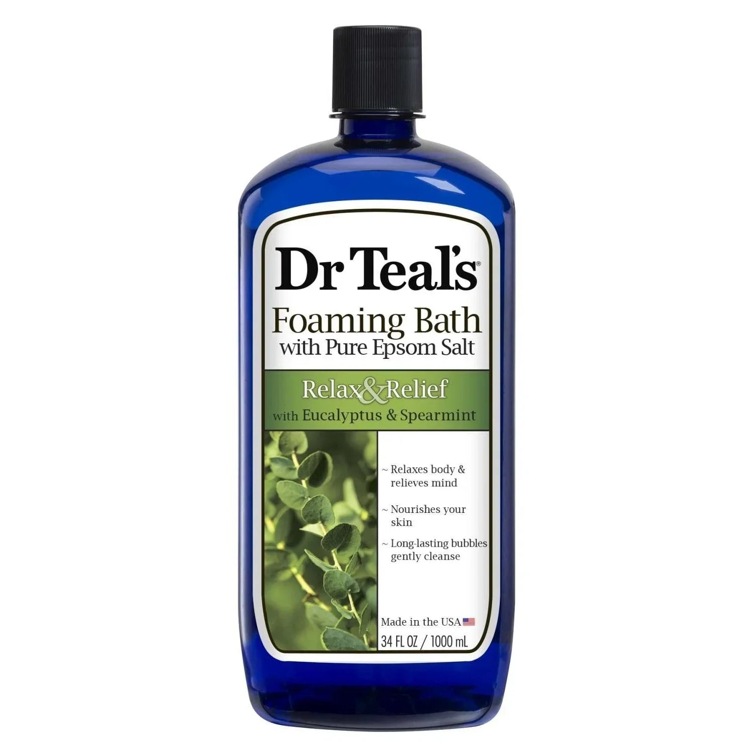 Dr Teals Relax Relief With Eucalyptus Spearmint Foaming Bath for stress and muscle relief.