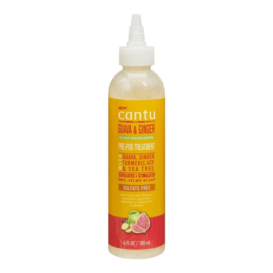 Cantu Guava Ginger scalp exfoliating pre-poo treatment bottle for dry itchy scalps, sulfate free, 6 fl oz