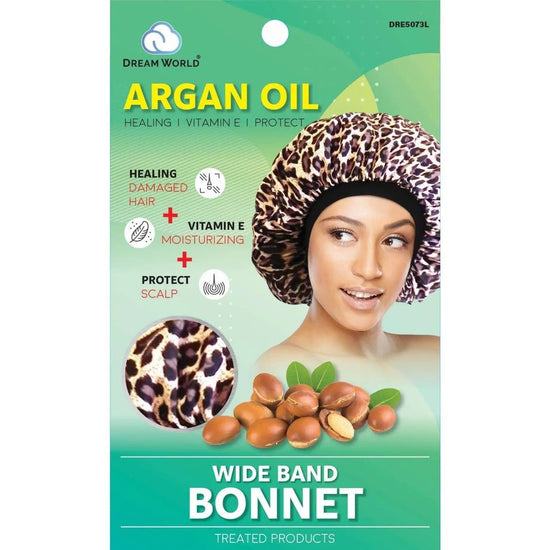 Leopard print satin wide band bonnet with full head coverage