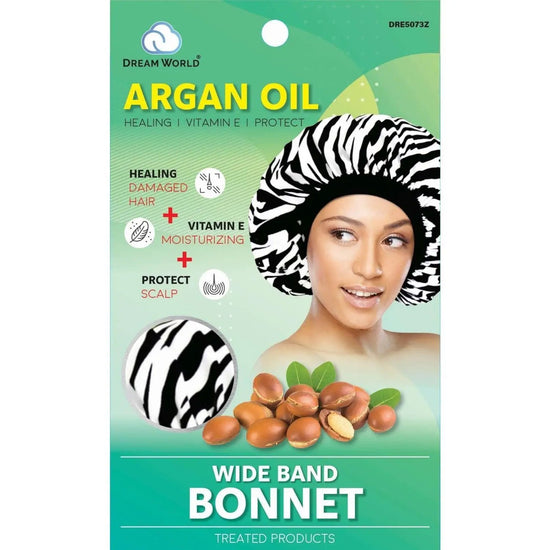 Argan oil satin wide band bonnet, zebra black-and-white print
