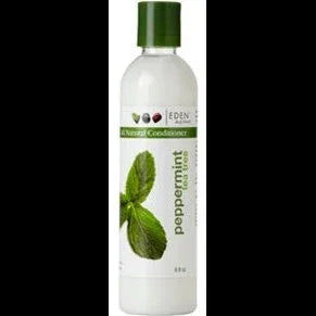 Eden Body Works Peppermint Tea-Tree Conditioner bottle with mint leaves design.