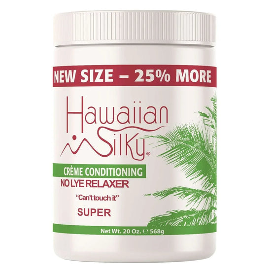 Hawaiian Silky No-Lye Relaxer 20Oz Crème Conditioning Super with new 25% more formula for smoother hair.