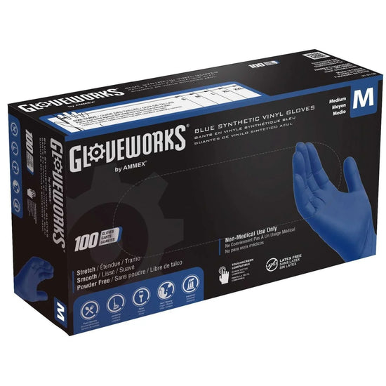 Gloveworks Blue Synthetic Vinyl Gloves Medium by Gloveworks
