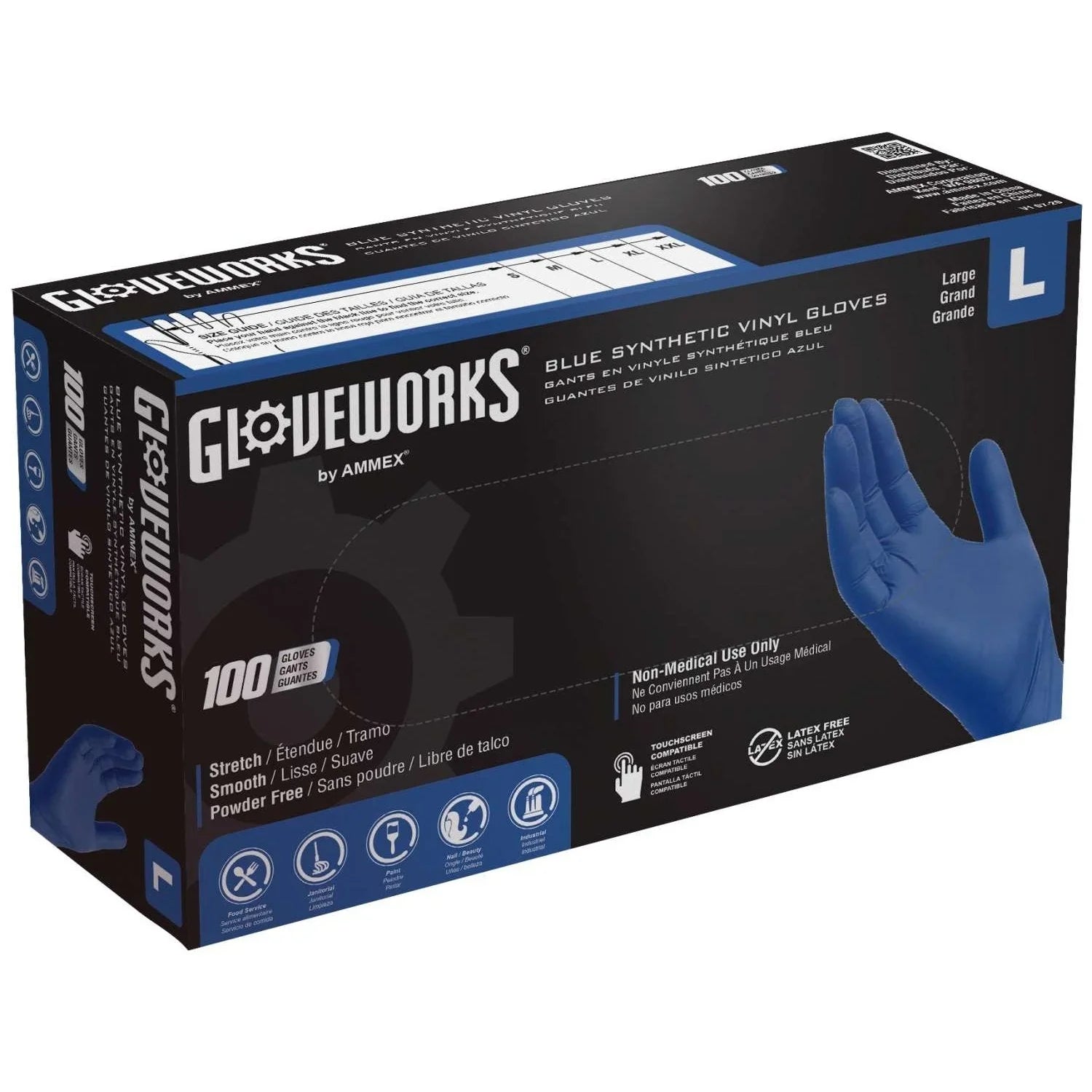 Gloveworks Blue Synthetic Vinyl Gloves Large by Gloveworks