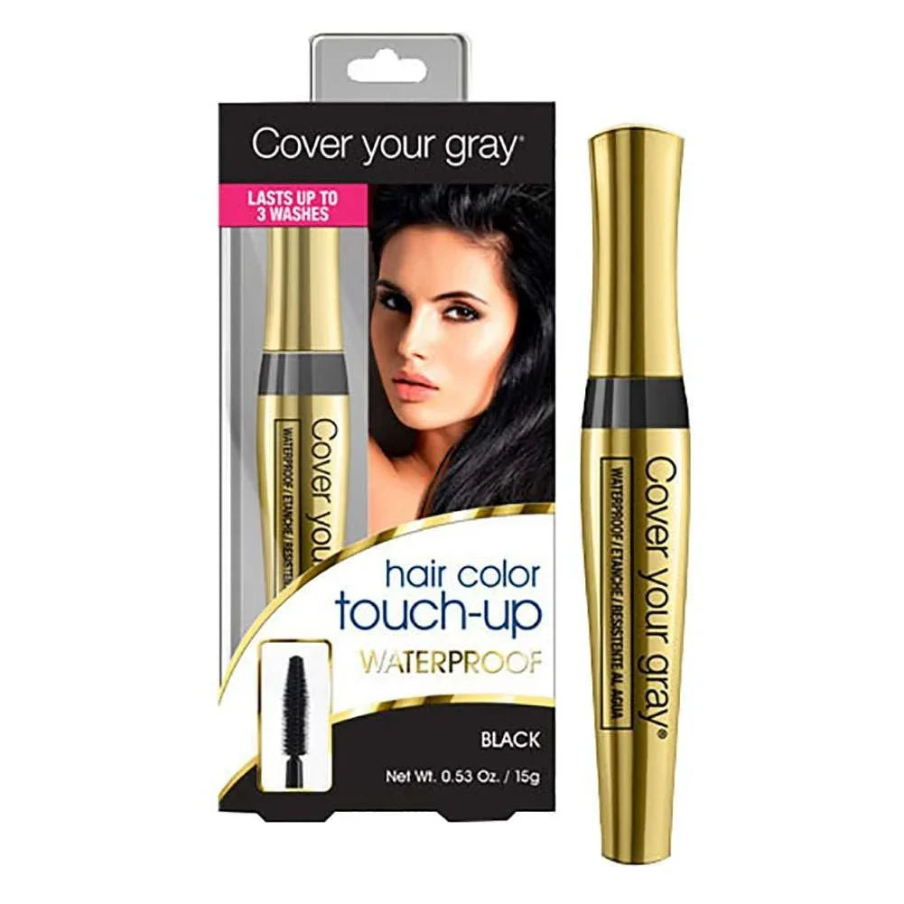 Cover Your Gray Waterproof Brush in Black for covering gray hair with a waterproof gray hair brush formula.