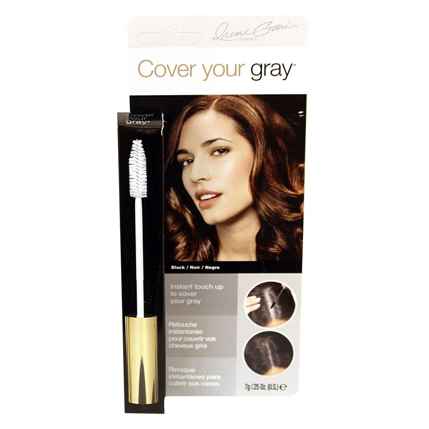 Cover Your Gray Hair Mascara Black packaging with wand for covering gray hair easily and conveniently.