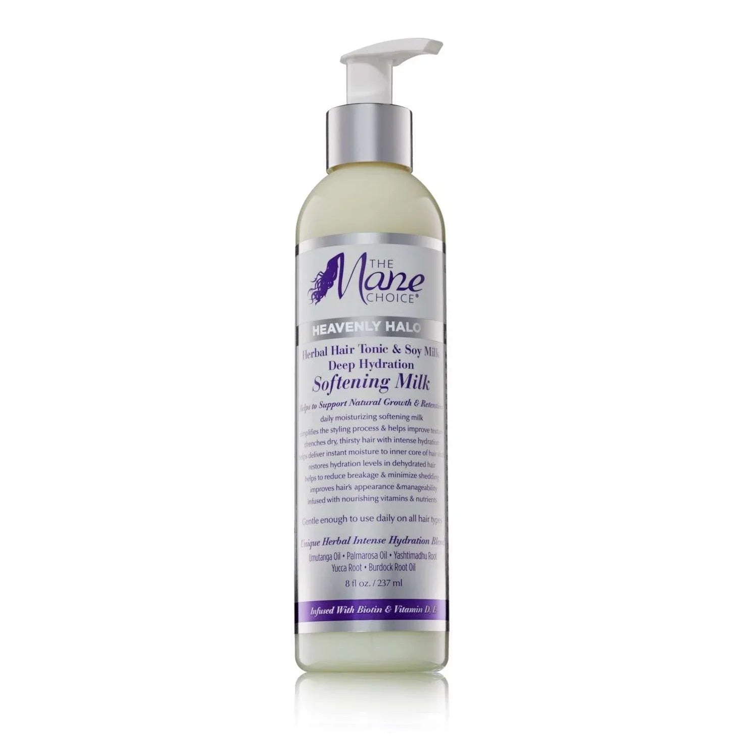The Mane Choice Heavenly Halo Herbal Hair Tonic Soy Milk Deep Hydration Softening Milk bottle for herbal hair milk nourishment.