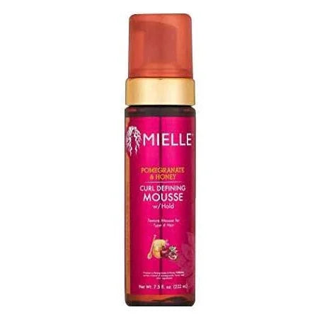 Mielle Pomegranate Honey Curl Defining Mousse W Hold for smooth, manageable curls and shiny finish.