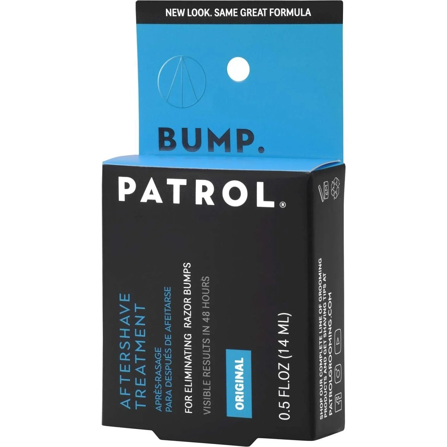 Bump Patrol After Shave Treatment for razor bumps in original packaging, effective solution for preventing razor bumps.