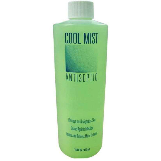 Antiseptic bottle, 16 fl oz, green Cool Mist label with matching screw cap