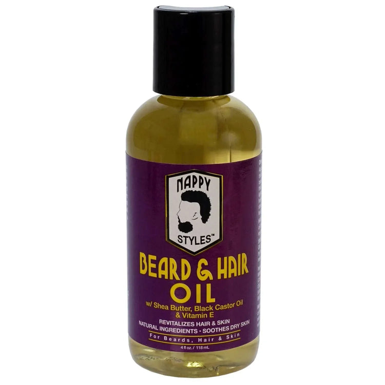 Nappy Styles Beard Hair Oil 4oz, a nourishing beard oil for healthy beard with Shea butter and vitamin E.