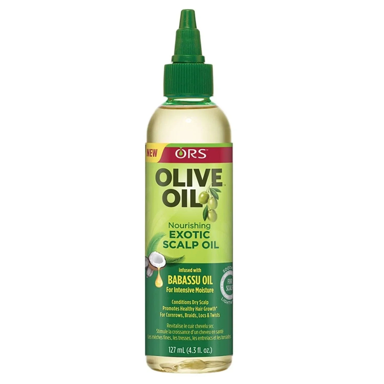 ORS Olive Oil Nourishing Exotic Scalp Oil infused with Babassu Oil for healthy hair and scalp conditioning.