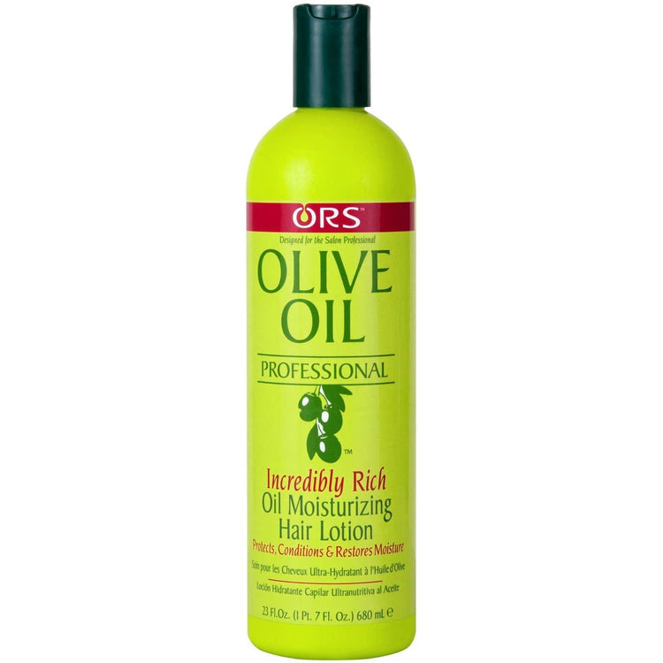 ORS Olive Oil Professional moisturizing lotion bottle with green cap, bright green label