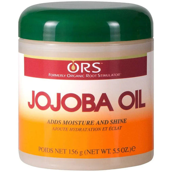 ORS Jojoba Oil Hair Scalp product jar, promotes shiny, healthy hair with jojoba oil for hair scalp.