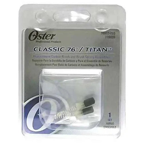 Oster clipper brush replacement kit with carbon brushes and springs for Classic 76 and Titan clippers.